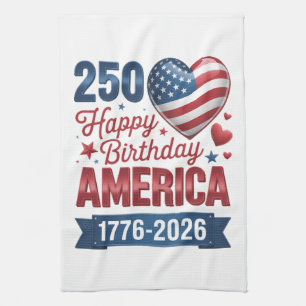 USA Hearts 1776 2026 July 4th Tea Towel