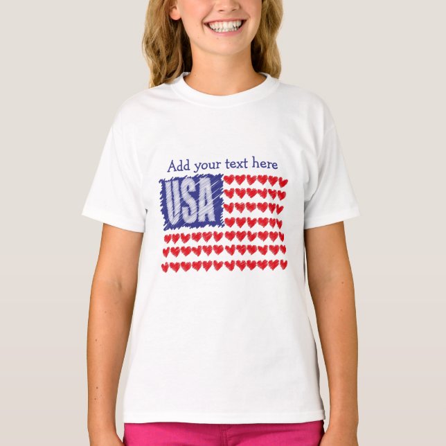 USA Hearts Flag Personalised T-Shirt (Front)