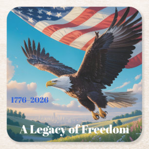 USA Heritage Eagle & Flag 250 Years Anniversary Square Paper Coaster
