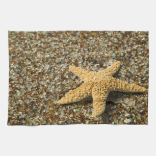 USA, HI, Kauai, Glass Beach with Star fish Tea Towel