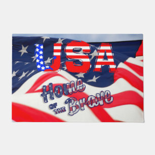 USA Home of the Brave Flag Doormat