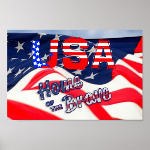 USA Home of the Brave Flag Poster