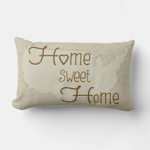 USA - Home Sweet Home burlap-look custom name Lumbar Cushion