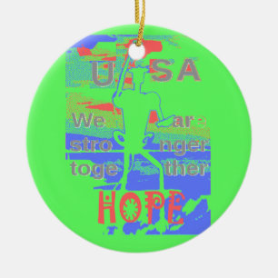 USA Hope: Neon Lemon & Orange Art Ceramic Tree Decoration