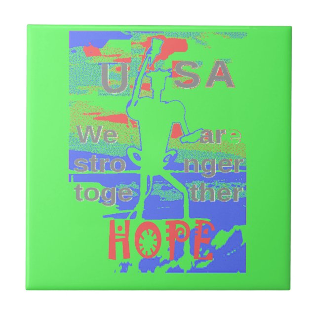 USA Hope: Neon Lemon & Orange Art Tile (Front)