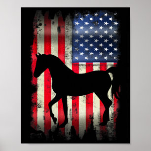 Usa Horse Vintage American Flag Funny Animal T Shi Poster