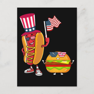USA Hotdog Burger American Flag 4th of July Postcard
