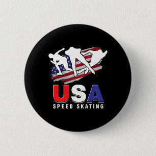 Usa Ice Skate Skating Skaters Speed Figure Skater 6 Cm Round Badge