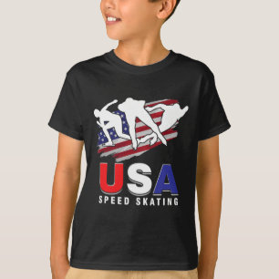 Usa Ice Skate Skating Skaters Speed Figure Skater  T-Shirt