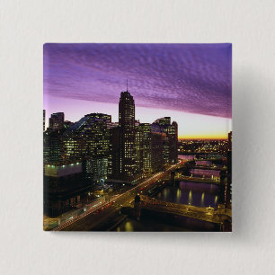 USA, IL, Chicago. Chicago skyline and river 15 Cm Square Badge