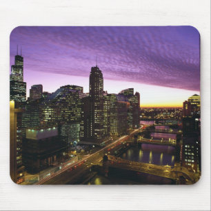 USA, IL, Chicago. Chicago skyline and river Mouse Pad