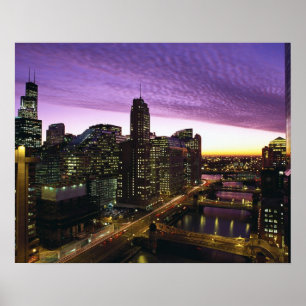 USA, IL, Chicago. Chicago skyline and river Poster