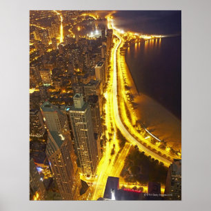 USA, Illinois, aerial view of Chicago at dusk Poster