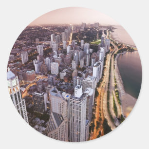 USA, Illinois, Chicago, Aerial view of Lake Classic Round Sticker