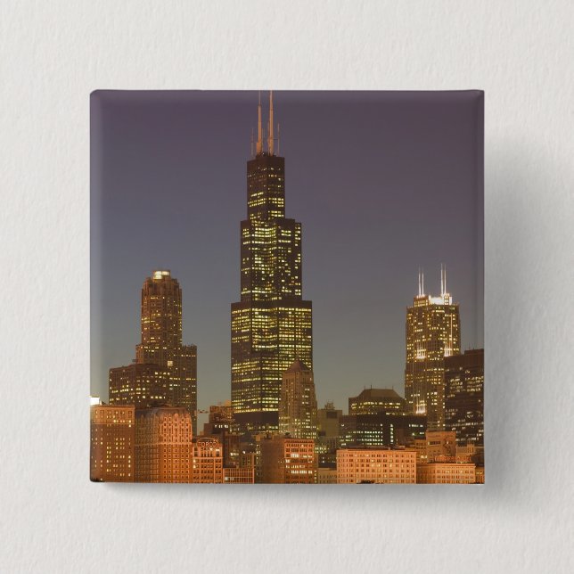 USA, Illinois, Chicago: City Skyline / Evening 15 Cm Square Badge (Front)