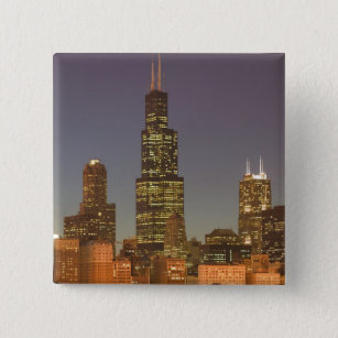 USA, Illinois, Chicago: City Skyline / Evening 15 Cm Square Badge