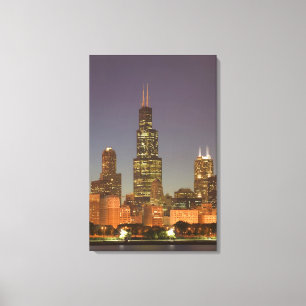 USA, Illinois, Chicago: City Skyline / Evening Canvas Print