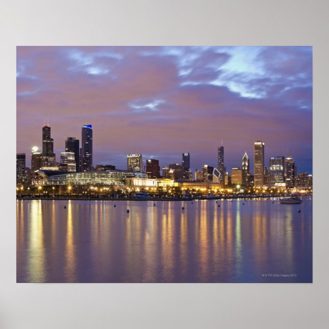 USA, Illinois, Chicago, City skyline over Lake 5 Poster (Front)