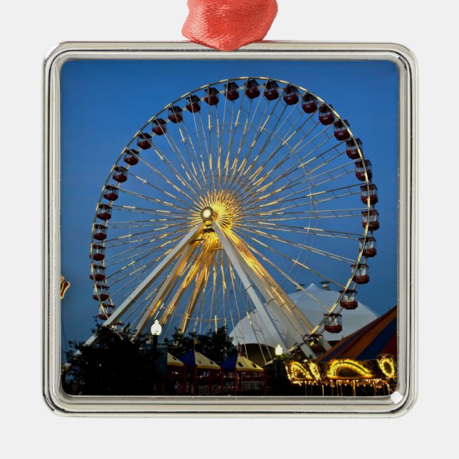 USA, Illinois, Chicago, Cityscapes, Lighted Metal Tree Decoration (Front)