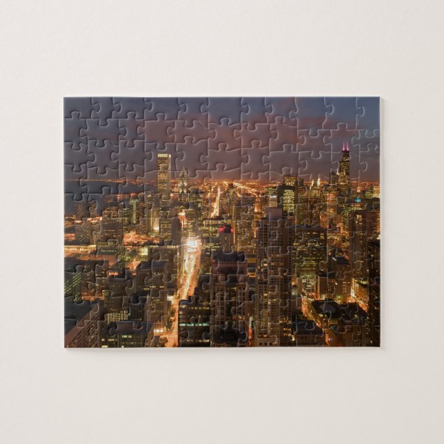 USA, Illinois, Chicago: Evening View of The Loop 2 Jigsaw Puzzle (Horizontal)