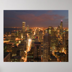 USA, Illinois, Chicago: Evening View of The Loop 2 Poster