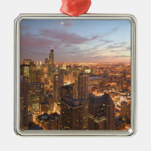 USA, Illinois, Chicago: Evening View of The Loop Metal Tree Decoration