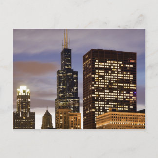 USA, Illinois, Chicago, Illuminated skyscrapers Postcard