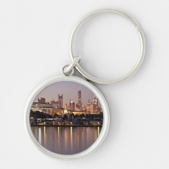 USA, Illinois, Chicago skyline at dusk Key Ring (Front)