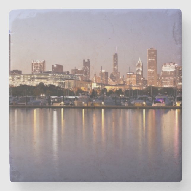 USA, Illinois, Chicago skyline at dusk Stone Coaster (Front)