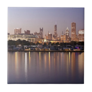 USA, Illinois, Chicago skyline at dusk Tile
