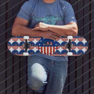USA in American Flag Circle Stars Red White & Blue Skateboard