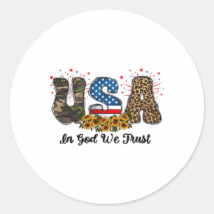 Usa In God We Trust America Flag 4th Of July Patri Classic Round Sticker