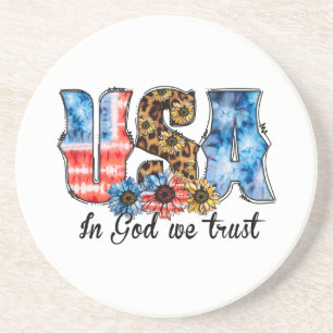USA In God We Trust Christian Sunflower Coaster