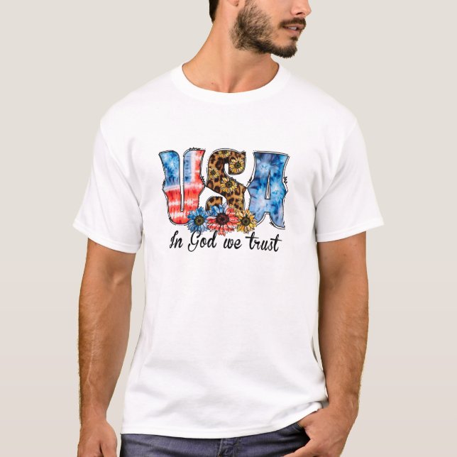 USA In God We Trust | Christian | Sunflower T-Shirt (Front)
