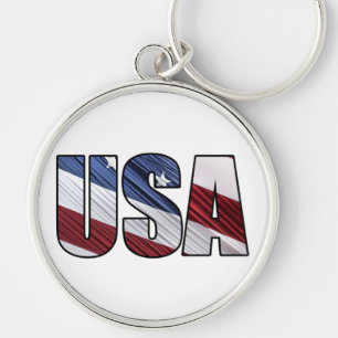 USA in Red White and Blue American Patriotic Flag Key Ring