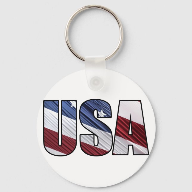 USA in Red White and Blue American Patriotic Flag Key Ring (Front)