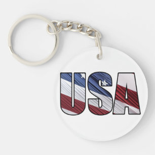 USA in Red White and Blue American Patriotic Flag Key Ring