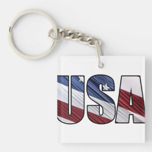 USA in Red White and Blue American Patriotic Flag Key Ring