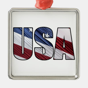 USA in Red White and Blue American Patriotic Flag Metal Tree Decoration