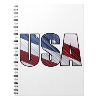 USA in Red White and Blue American Patriotic Flag Spiral Notebook