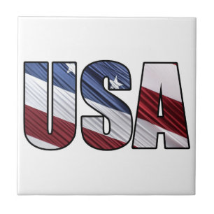 USA in Red White and Blue American Patriotic Flag Tile