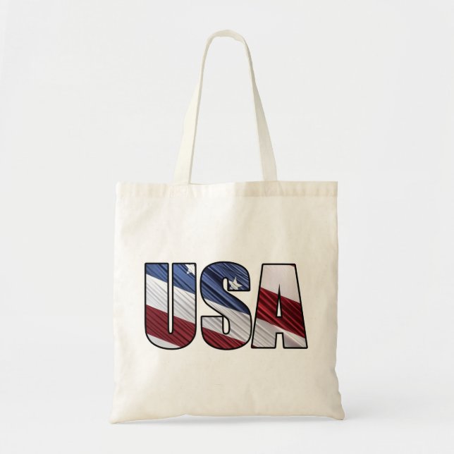 USA in Red White and Blue American Patriotic Flag Tote Bag (Front)