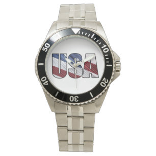 USA in Red White and Blue American Patriotic Flag Watch