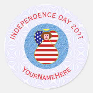 USA Independence Day Angel Flag Personalised Classic Round Sticker