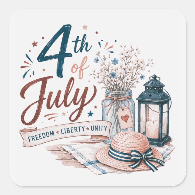 USA Independence Day Square Sticker (Front)