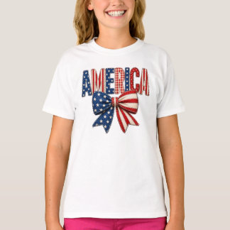 USA Independence Day Stars and Stripes Bow T-Shirt
