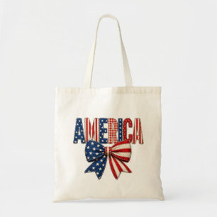 USA Independence Day Stars and Stripes Bow Tote Bag