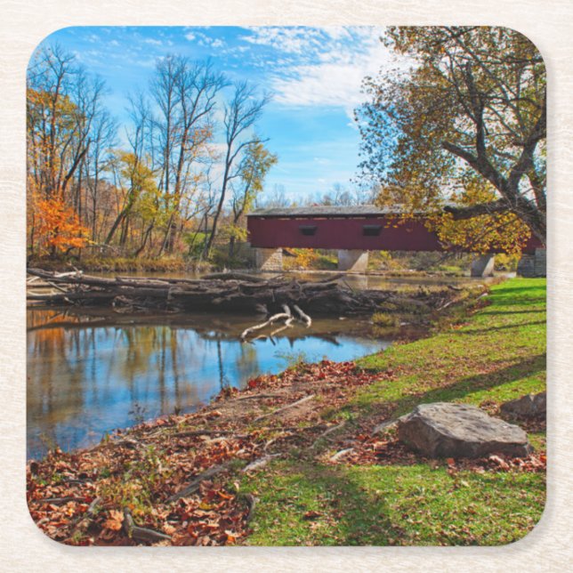 USA, Indiana, Cataract Falls State Recreation Square Paper Coaster (Front)
