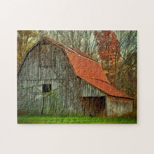 USA, Indiana. rural landscape, vine-covered barn Jigsaw Puzzle (Horizontal)