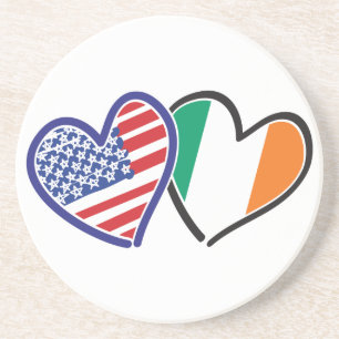 USA Ireland Heart Flags Coaster